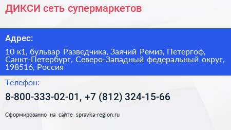 ДИКСИ сеть супермаркетов - визитка