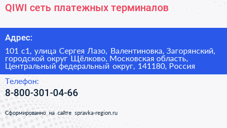 QIWI сеть платежных терминалов - визитка