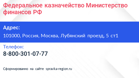 Федеральное казначейство Министерство финансов РФ - визитка