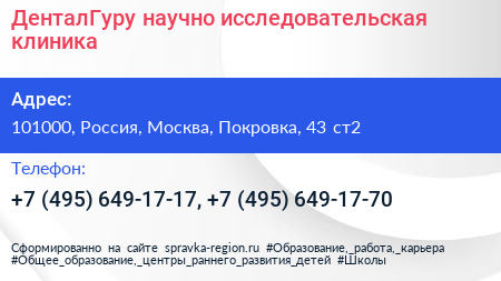 ДенталГуру научно исследовательская клиника - визитка