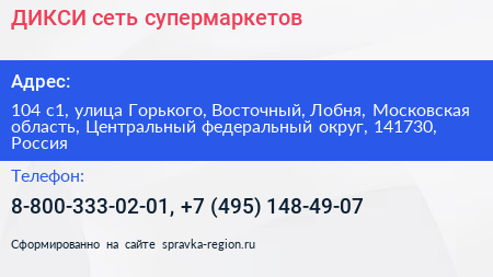 ДИКСИ сеть супермаркетов - визитка