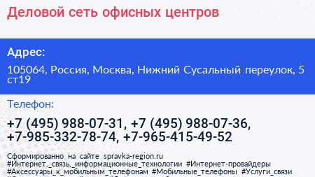 Деловой сеть офисных центров - визитка