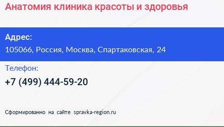 Анатомия клиника красоты и здоровья - визитка