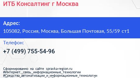 ИТБ Консалтинг г Москва - визитка