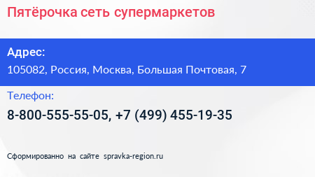 Пятёрочка сеть супермаркетов - визитка