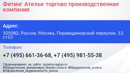 Фитинг Ателье торгово производственная компания - визитка