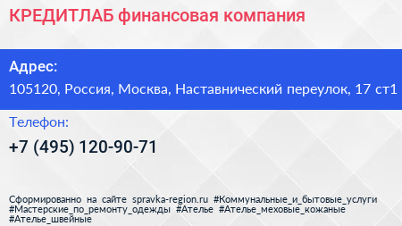 КРЕДИТЛАБ финансовая компания - визитка