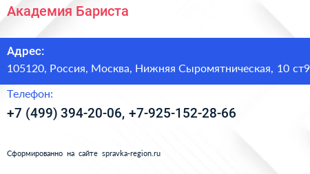 Академия Бариста - визитка