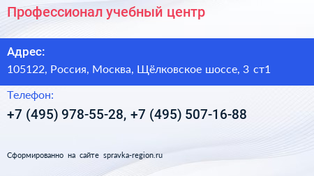 Профессионал учебный центр - визитка