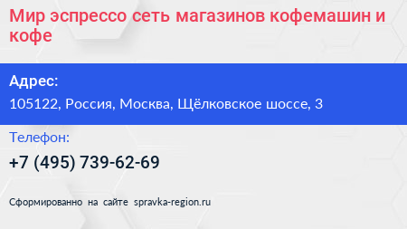 Мир эспрессо сеть магазинов кофемашин и кофе - визитка