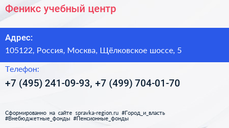 Феникс учебный центр - визитка