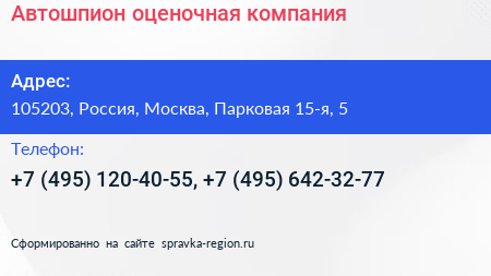 Автошпион оценочная компания - визитка