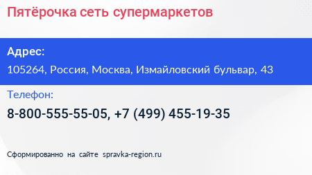 Пятёрочка сеть супермаркетов - визитка