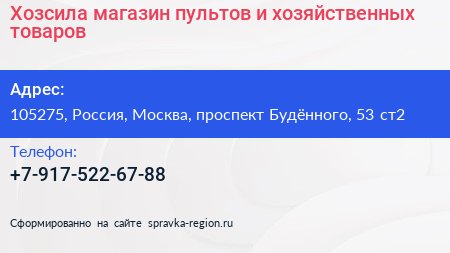 Хозсила магазин пультов и хозяйственных товаров - визитка