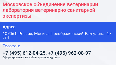 Московское объединение ветеринарии лаборатория ветеринарно санитарной экспертизы - визитка