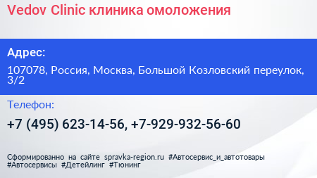 Vedov Clinic клиника омоложения - визитка