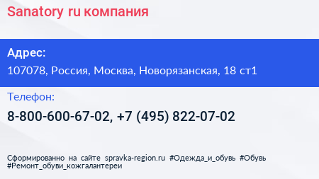 Sanatory ru компания - визитка