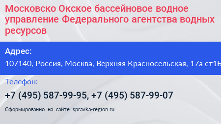 Московско Окское бассейновое водное управление Федерального агентства водных ресурсов - визитка