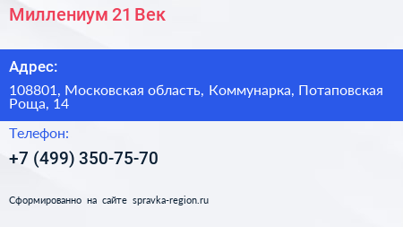Миллениум 21 Век - визитка
