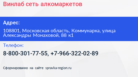 Винлаб сеть алкомаркетов - визитка