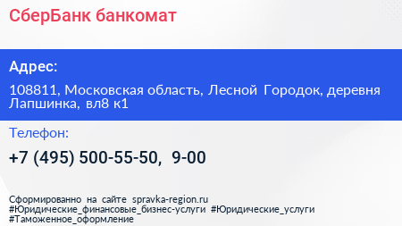 СберБанк банкомат - визитка