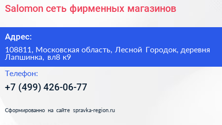 Salomon сеть фирменных магазинов - визитка