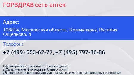 ГОРЗДРАВ сеть аптек - визитка