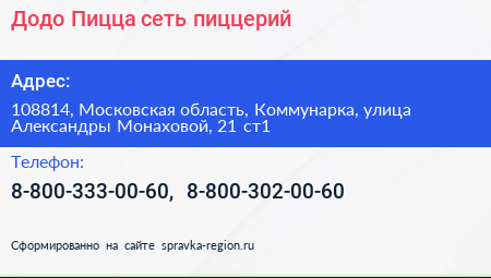 Додо Пицца сеть пиццерий - визитка