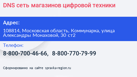 DNS сеть магазинов цифровой техники - визитка