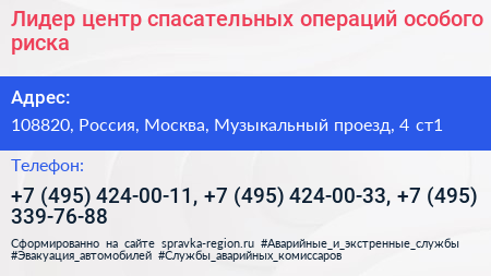 Лидер центр спасательных операций особого риска - визитка