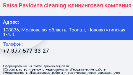 Raisa Pavlovna cleaning клининговая компания - визитка
