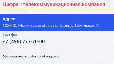 Цифра 1 телекоммуникационная компания - визитка