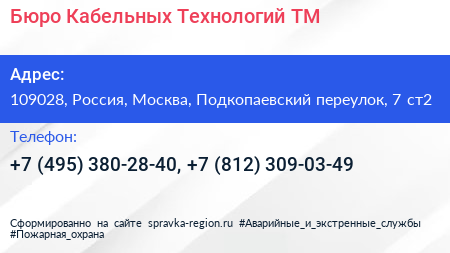 Бюро Кабельных Технологий TM - визитка