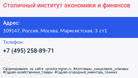 Столичный институт экономики и финансов - визитка