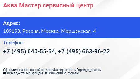 Аква Мастер сервисный центр - визитка