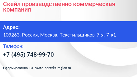 Скейл производственно коммерческая компания - визитка
