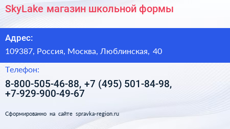 SkyLake магазин школьной формы - визитка