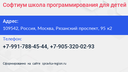 Софтиум школа программирования для детей - визитка