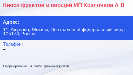 Киоск фруктов и овощей ИП Козлочков А В  - визитка