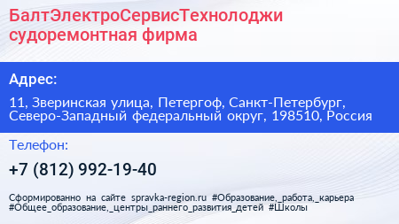 БалтЭлектроСервисТехнолоджи судоремонтная фирма - визитка