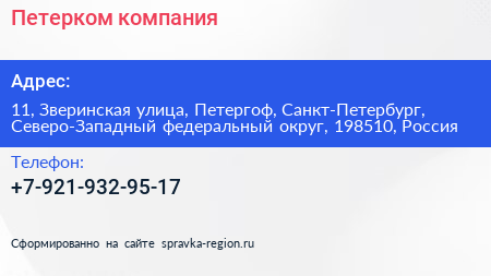 Петерком компания - визитка