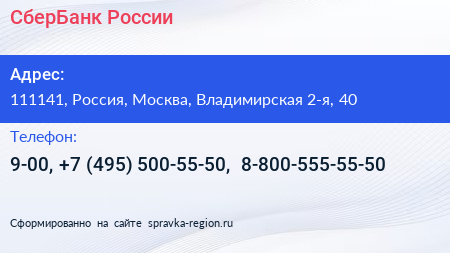 СберБанк России - визитка