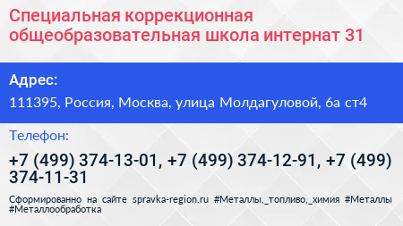 Специальная коррекционная общеобразовательная школа интернат 31 - визитка