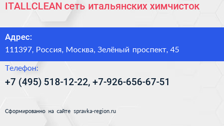 ITALLCLEAN сеть итальянских химчисток - визитка