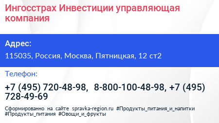 Ингосстрах Инвестиции управляющая компания - визитка