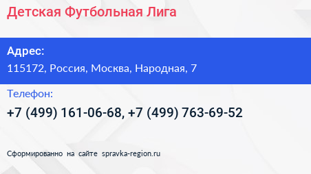 Детская Футбольная Лига - визитка