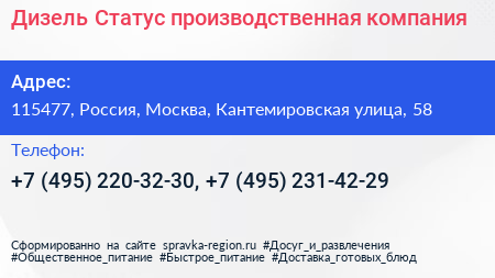 Дизель Статус производственная компания - визитка