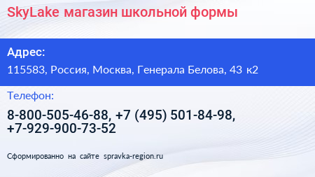 SkyLake магазин школьной формы - визитка