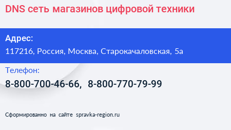 DNS сеть магазинов цифровой техники - визитка