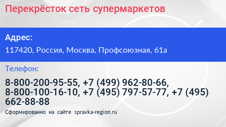 Перекрёсток сеть супермаркетов - визитка